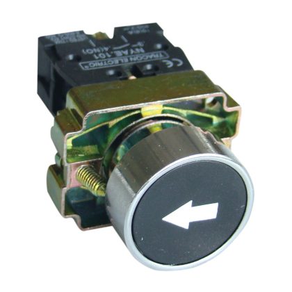 TRACON NYGBA3351 Jelölt nyomógomb, fémalapra szerelt, fekete, (fehér nyíl) 1×NO, 3A/240V A