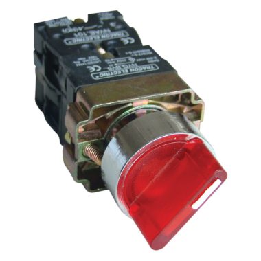 TRACON NYGBK3465P Világítókaros kapcsoló, fémalap, piros, LED,3állású, izzó n. 1×NC+1×NO, 