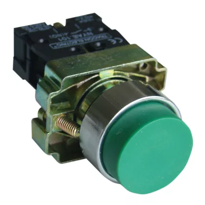   TRACON NYGBL31ZT Tokozott kiálló nyomógomb, fémalapra szerelt, zöld 1×NO, 3A/240V AC, IP44