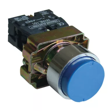 TRACON NYGBL61K Kiálló nyomógomb, fémalapra szerelt, kék 1×NO, 3A/240V AC, IP42