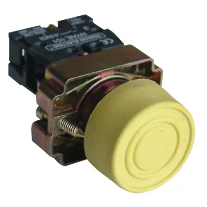 TRACON NYGBP51ST Tokozott gumiburkolatos nyomógomb, fémalapra szerelt, sárga 1×NO, 3A/240V
