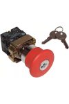 TRACON NYGBS142P Reteszelt gombafejű vészgomb, fémalap, piros, kulcsos 1×NC, 3A/400V AC, IP42, d=40mm