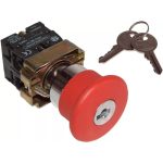   TRACON NYGBS9445P Reteszelt gombafejű vészgomb, fémalap, piros, kulcsos 1×NC+1×NO, 3A/400V AC, IP42, d=40mm