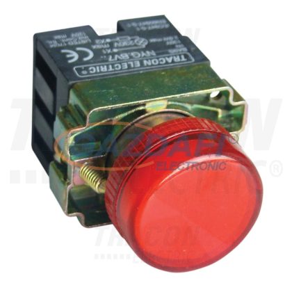   TRACON NYGBV74P Tokozott jelzőlámpa, fémalapra szerelt, piros, előtéttel 3A/230V AC, IP42, NYGI130