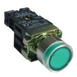   TRACON NYGBW3371ZT Tokozott világító nyomógomb, fémalap, előtét, zöld, glim 1×NO, 3A/230V AC, 130V, IP44