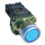 TRACON NYGBW33K Világító nyomógomb, fémalap, kék, glim, izzó nélkül 1×NO, 3A/400V AC, 230V