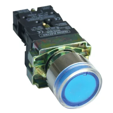 TRACON NYGBW33K Világító nyomógomb, fémalap, kék, glim, izzó nélkül 1×NO, 3A/400V AC, 230V, IP42