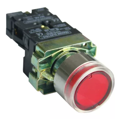 TRACON NYGBW33P Világító nyomógomb, fémalap, piros, glim, izzó nélkül 1×NC, 3A/400V AC, 230V, IP42