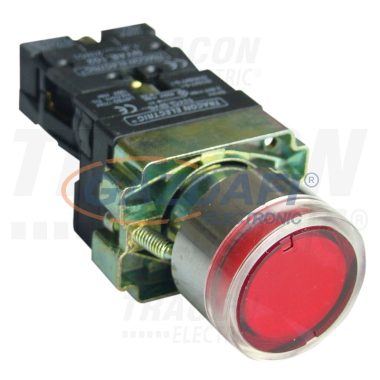 TRACON NYGBW33PT Tok. világító nyomógomb, fémalapra szer., piros,glim 1×NC, 3A/400V AC, 230V, IP44