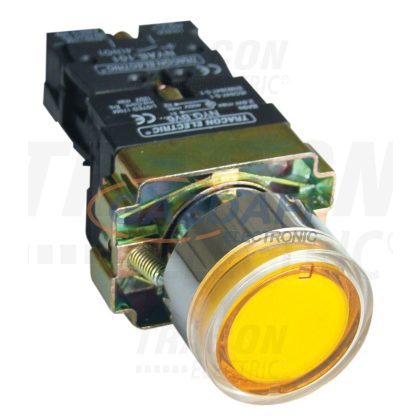   TRACON NYGBW33ST Tokozott világító nyomógomb, fémalapra szerelt, sárga, glim 1×NO, 3A/400V AC, 230V, IP44