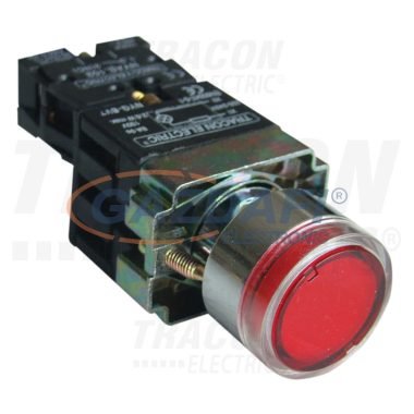 TRACON NYGBW3471P Világító nyomógomb, fémalapra szerelt, előtét, piros, glim 1×NC, 3A/230V AC, 130V, IP42