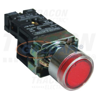   TRACON NYGBW3471P Világító nyomógomb, fémalapra szerelt, előtét, piros, glim 1×NC, 3A/230V AC, 130V, IP42