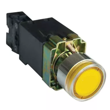 TRACON NYGBW3541S Világító nyomógomb, fémalap, trafóval,sárga,glim,izzó nélk. 1×NO, 3A/230V AC, 6V, IP42