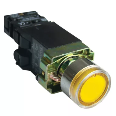 TRACON NYGBW3551S Világító nyomógomb, fémalap, trafóval,sárga,glim,izzó nélk. 1×NO, 3A/400V AC, 6V, IP42