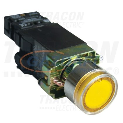   TRACON NYGBW3551S Világító nyomógomb, fémalapra szerelt, trafóval ,sárga, glim 1×NO, 3A/400V AC, 6V, IP42