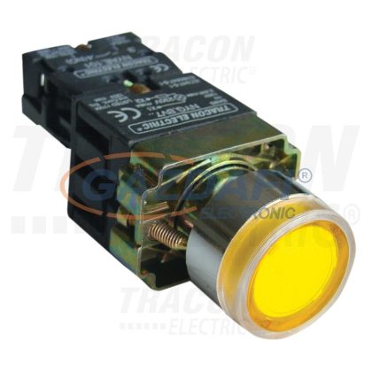   TRACON NYGBW3571ST Tok. világító nyomógomb, fémalapra szer., előtét, sárga,glim 1×NO, 3A/230V AC, 130V, IP44