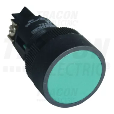 TRACON NYGEA135Z Nyomógomb, műanyag testű, zöld 1×CO, 0,4A/400V AC, IP42, d=22mm