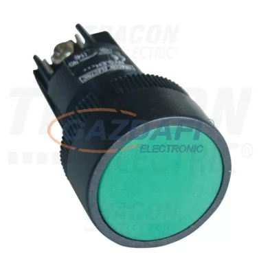 TRACON NYGEH135ZT Tokozott nyomókapcsoló, műanyag testű, zöld 1×CO, 0,4A/400V AC, IP44, d=22mm