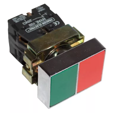 TRACON NYKK8325T Tokozott kettős BE-KI nyomógomb, fémalap, zöld+piros 1×NC+1×NO, 3A/400V AC, IP44