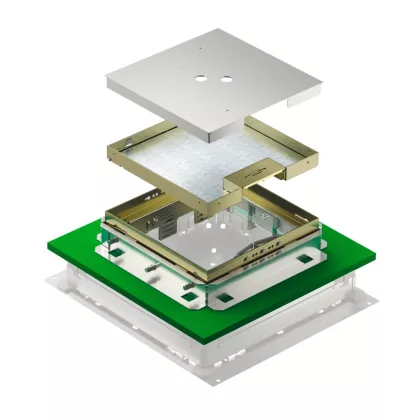   OBO 7409613 Square cassette seamless floor rectangular, cord outlet 243x243x83 sárgaréz