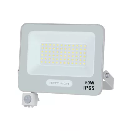   OPTONICA 15846 LED SMD FLOODLIGHT WHITE 50W 90lm/W AC180-265V 120° IP65 6000K + SENSOR - 15cm CABLE