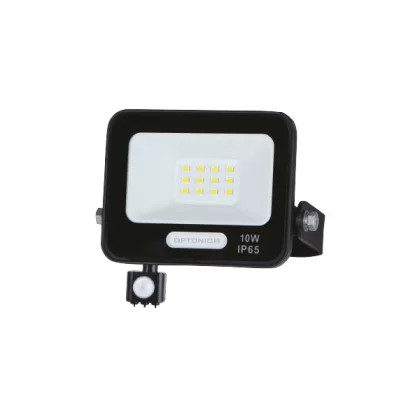   OPTONICA 15850 LED SMD FLOODLIGHT BLACK 10W 90lm/W AC180-265V 120° IP65 3000K + SENSOR - 15cm CABLE