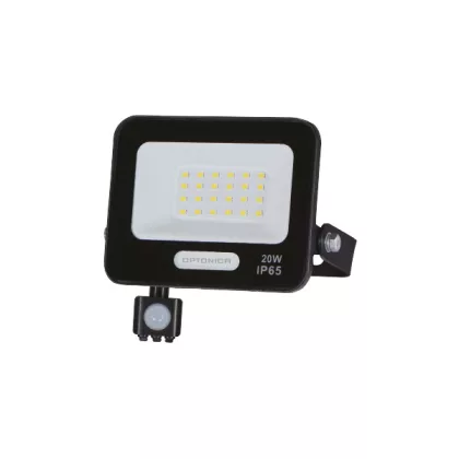   OPTONICA 15851 LED SMD FLOODLIGHT BLACK 20W 90lm/W AC180-265V 120° IP65 6000K + SENSOR - 15cm CABLE
