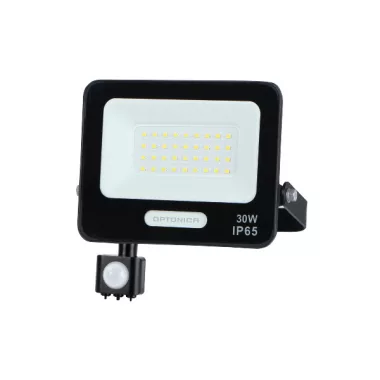OPTONICA 15856 LED SMD FLOODLIGHT BLACK 30W 90lm/W AC180-265V 120° IP65 3000K + SENSOR - 15cm CABLE