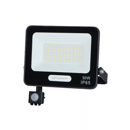   OPTONICA 15858 LED SMD FLOODLIGHT BLACK 50W 90lm/W AC180-265V 120° IP65 4000K + SENSOR - 15cm CABLE