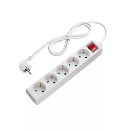   OPTONICA 7612 5-ös elosztó gyermekvédelemmel kapcsolóval 3G1.5mm-3M, 16A, 230V, Max3500W, IP20 - fehér