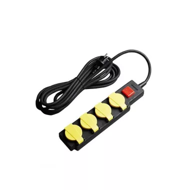 OPTONICA 7613 4-es elosztó gyermekvédelemmel kapcsolóval H07RN3G1.5mm-5M, 16A, 250V, Max3500W, IP44 - YELLOW+BLACK
