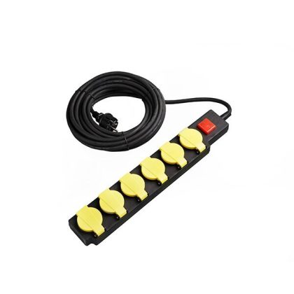   OPTONICA 7614 6-os elosztó gyermekvédelemmel kapcsolóval H07RN3G1.5mm-10M, 16A, 250V, Max3500W, IP44 - YELLOW+BLACK