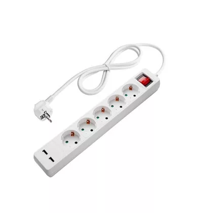   OPTONICA 7616 5-ös elosztó gyermekvédelemmel kapcsolóval+2 usb aljzattal (2.1A TOTAL) H05VV-F3G1.5mm-1.5M, 16A, 250V, Max3500W - WHITE
