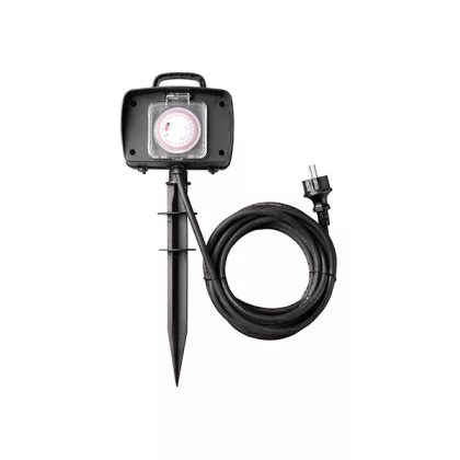   OPTONICA 7626 GARDEN POWER STRIP 2-SOCKETS+TIMER H07RN3G1.5mm-5M, 16A, 230V, Max3500W, IP44 - BLACK