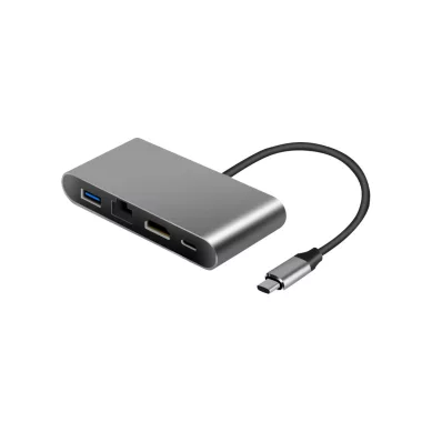 OPTONICA 9522 4 in 1 Type-C hub (1*HDMI 4K30Hz+1*USB3.0+1*LAN+1*PD) - ALUMINIUM