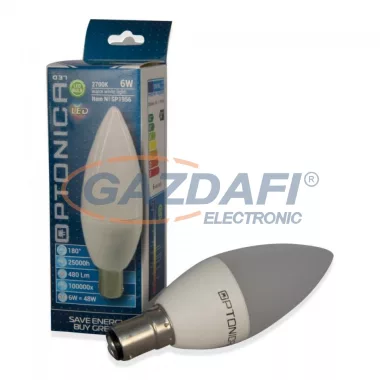 OPTONICA SP1952 LED fényforrás C35 B22 6W 175-240V 480lm 2700K 180° 37x90mm IP20 A+ 25000h