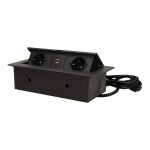   ORNO OR-AE-13126(GS)/B Asztalba süllyeszthető elosztó és USB töltő, 2x2P+E, 2xUSB, fekete színben, 1,5m kábellel