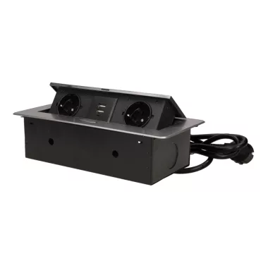 ORNO OR-AE-13126(GS)/GR Asztalba süllyeszthető elosztó és USB töltő, 2x2P+E, 2xUSB, grafit színben, 1,5m kábellel ORNO OR-AE-13126(GS)/GR Asztalba süllyeszthető elosztó és USB töltő, 2x2P+E, 2xUSB, grafit színben, 1,5m kábellel