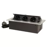   ORNO OR-AE-1337/G(GS) Asztalba süllyeszthető elosztó, 3x2P+E, ezüst színben, 1,5 m kábellel