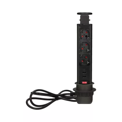 ORNO OR-AE-1349(GS)/B Felugró süllyeszthető asztali aljzat USB töltővel, blokkoló rendszerrel, Ø6cm, 3x2P+E, 1,8 m kábellel ORNO OR-AE-1349(GS)/B Felugró süllyeszthető asztali aljzat USB töltővel, blokkoló rendszerrel, Ø6cm, 3x2P+E, 1,8 m kábellel