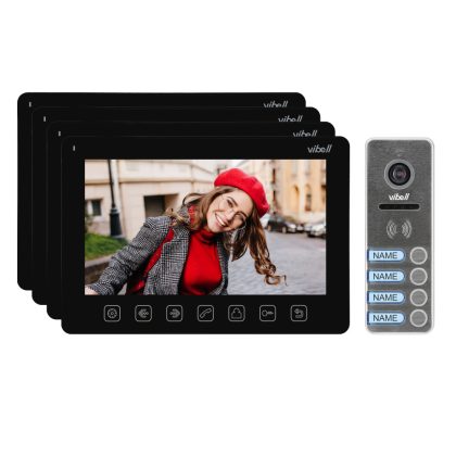   ORNO OR-VID-EX-1065/B NOVEO MULTI4 Négy család számára video kaputelefon szett, 7 " LCD monitor, fekete