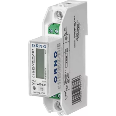 ORNO OR-WE-525 1 fázis vezérlő, 100A, RS-485 port, MID, 1 modul, DIN TH 35-mm, PV