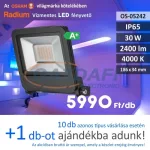 RADIUM LED fényvető 30W, 2400Lm, 4000K, 186x34mm, IP65