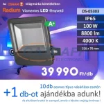 RADIUM LED fényvető, 100W, 8800Lm, 4000K, 326x70mm, IP65