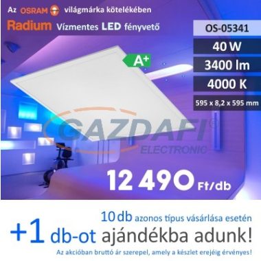 RADIUM Süllyesztett LED panel, 40W, 3400Lm, 4000K, 595x595x8,2 mm