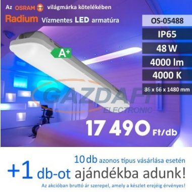 RADIUM LED lámpatest 48W 220-240V 4000lm 4000K 120° 1480x86mm IP65 A+ 30000h