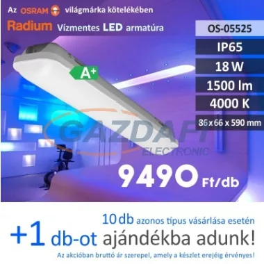 RADIUM LED lámpatest 18W 220-240V 1500lm 4500K 120° 590x66mm IP65 A+ 30000h RADIUM LED lámpatest 18W 220-240V 1500lm 4500K 120° 590x66mm IP65 A+ 30000h