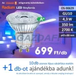 RADIUM LED fényforrás, GU10, 4.3W, 350Lm, 240V, 2700K