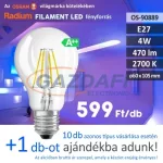   RADIUM A60 LED fényforrás, filament, E27, 4W, 470Lm, 240V, 2700K