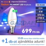   RADIUM LED fényforrás, filament, E14, 4W, 470Lm, 240V, 2700K, opál búra